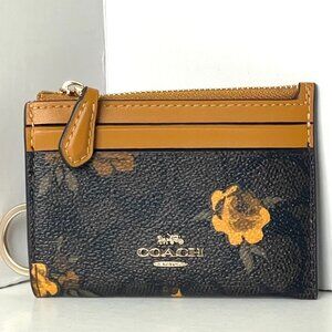 NWT Coach Mini Skinny ID Wallet CCV88 Signature Canvas Floral Brown Walnut